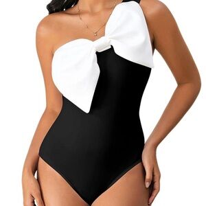Elegant Black and White One-Shoulder bodysuit